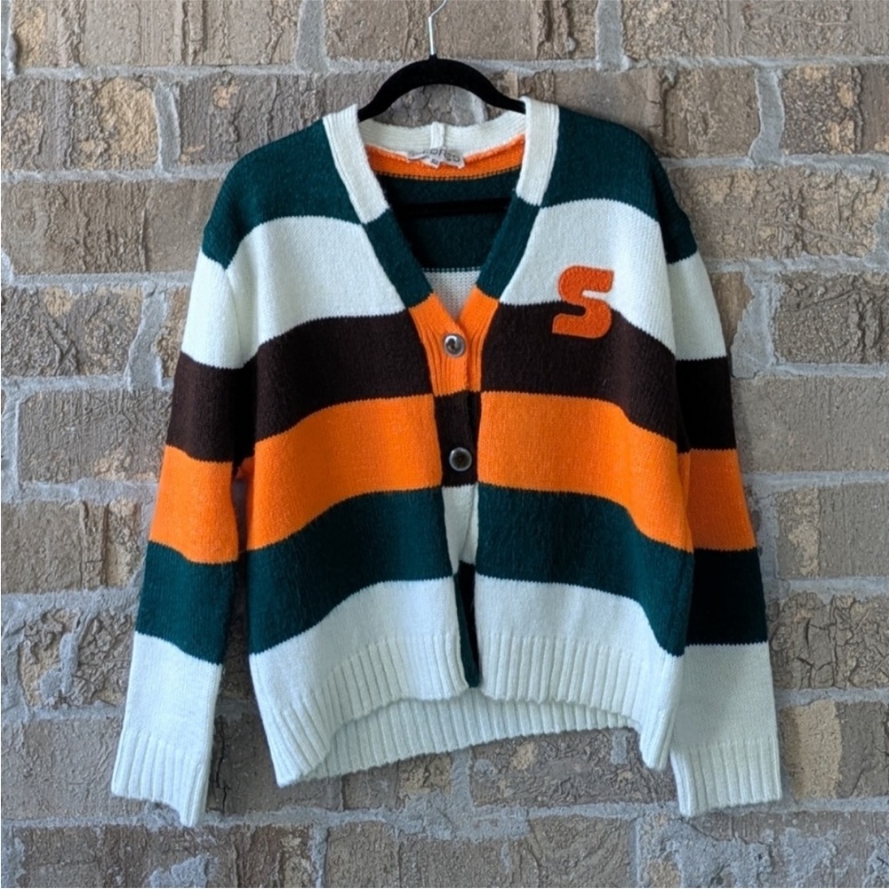 SIEDRES Amber Striped Varsity Patch Collegiate Cardigan Sweater XS